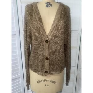 American Apparel Cardigan Sweater Gold Glitter Oversized Grandpa Style O/S USA